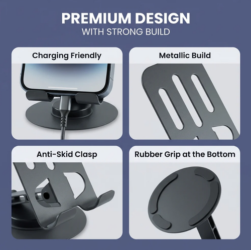 Metallic Phone Stand with 360° Rotating Base